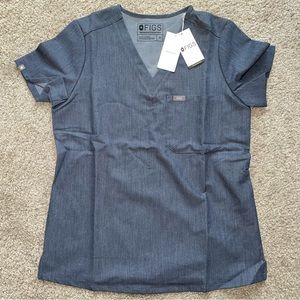FIGS Catarina One-Pocket Scrub Top in Heather Indigo